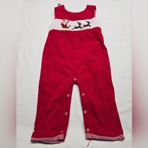 Lil Cactus Red Kids Overalls with Santa and Reindeer Embroderied Xmas Design